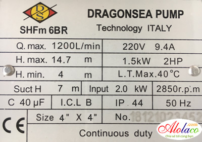 máy bơm nước dragonsea 2hp họng 114