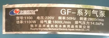 thông số máy thồi oxy Gf1100 Resun