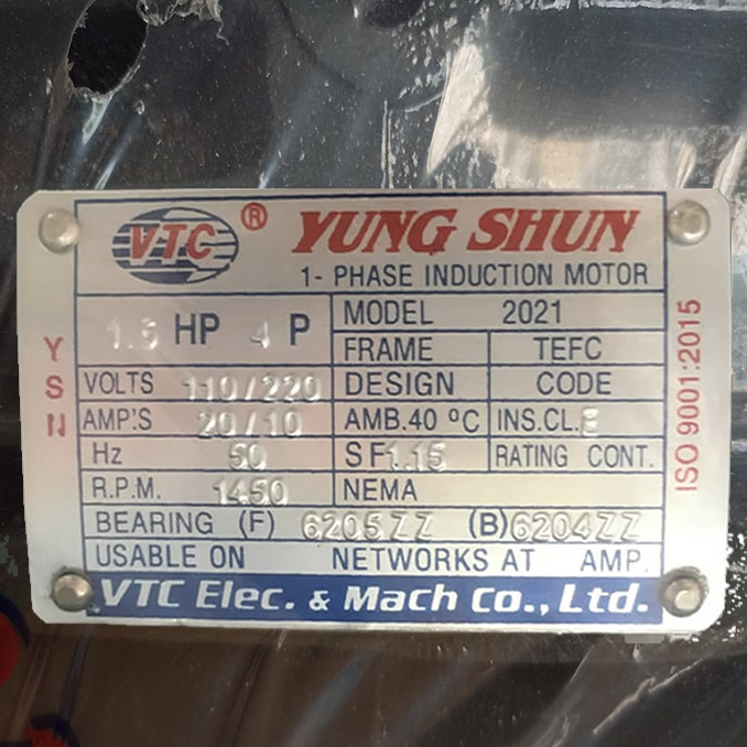 TSKT Motor VTC 1.5Hp 220v 4p tua 1.450