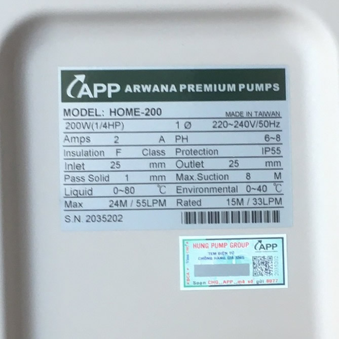 Máy bơm tăng áp siêu êm 200w Home 200