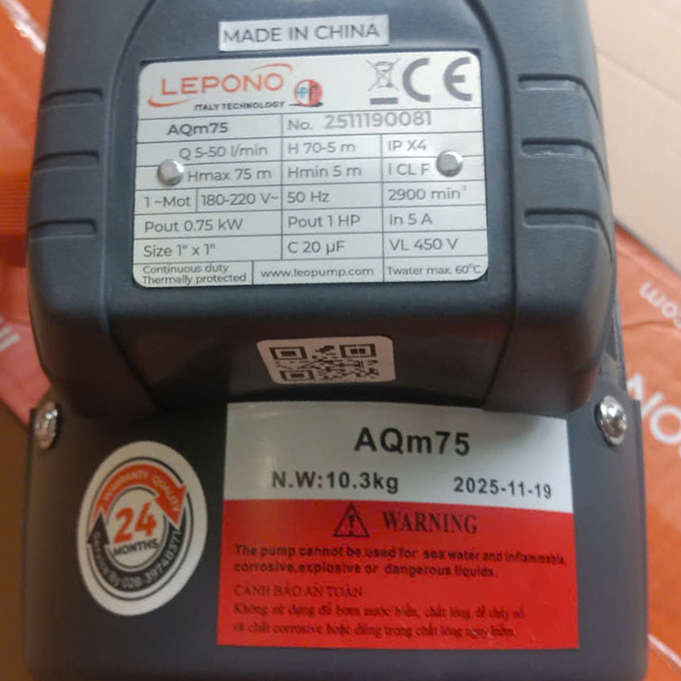 Thông số kỷ thuật máy bơm nước Lepono AQm75